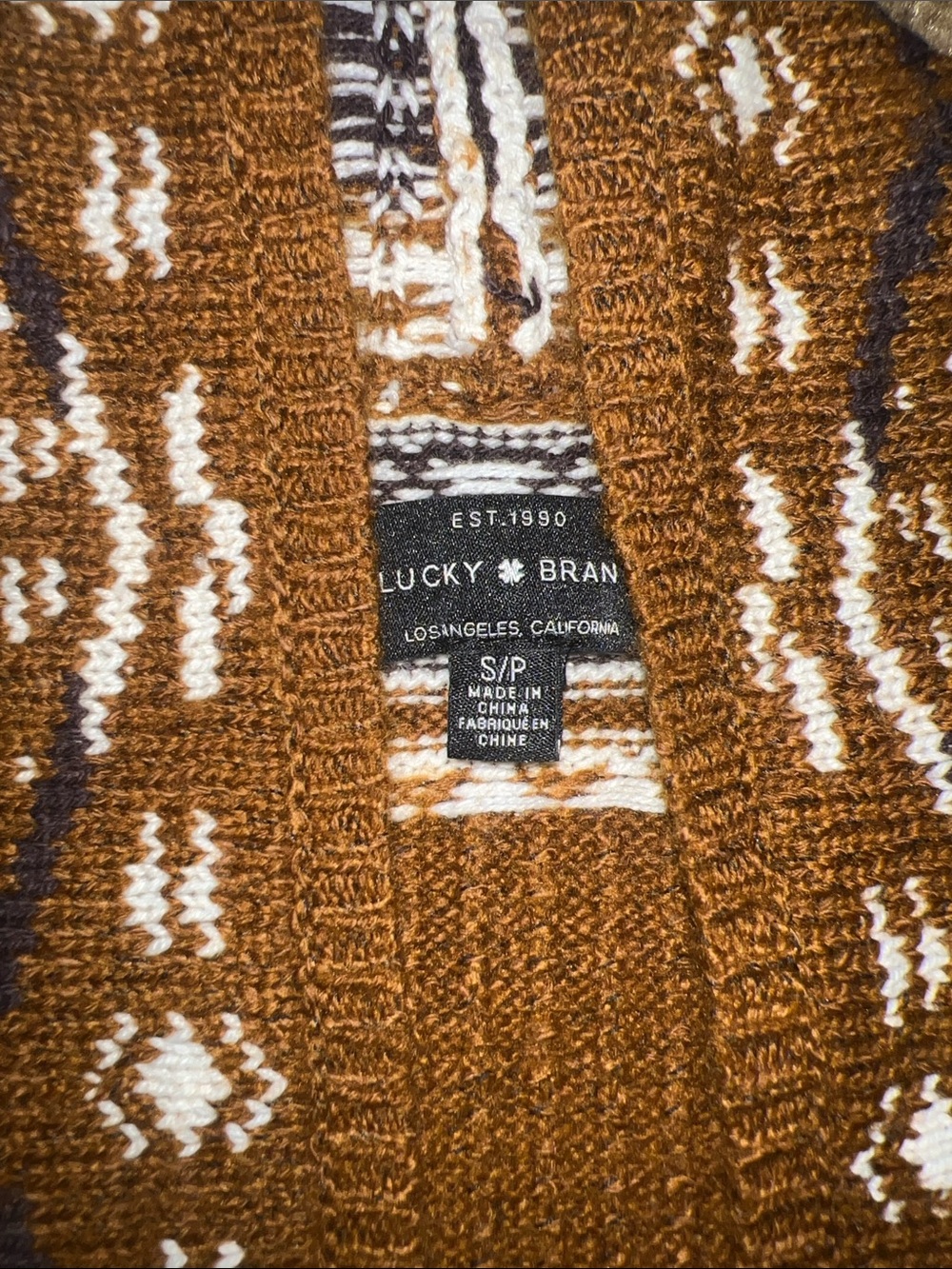 Lucky Brand Brown Patterned Open-Front Cardigan Sweater - Picture 3 of 5